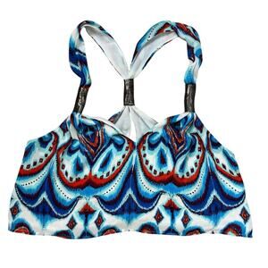 Bebe Paisley Blue Multicolor Summer Racerback Crop Top Size Large